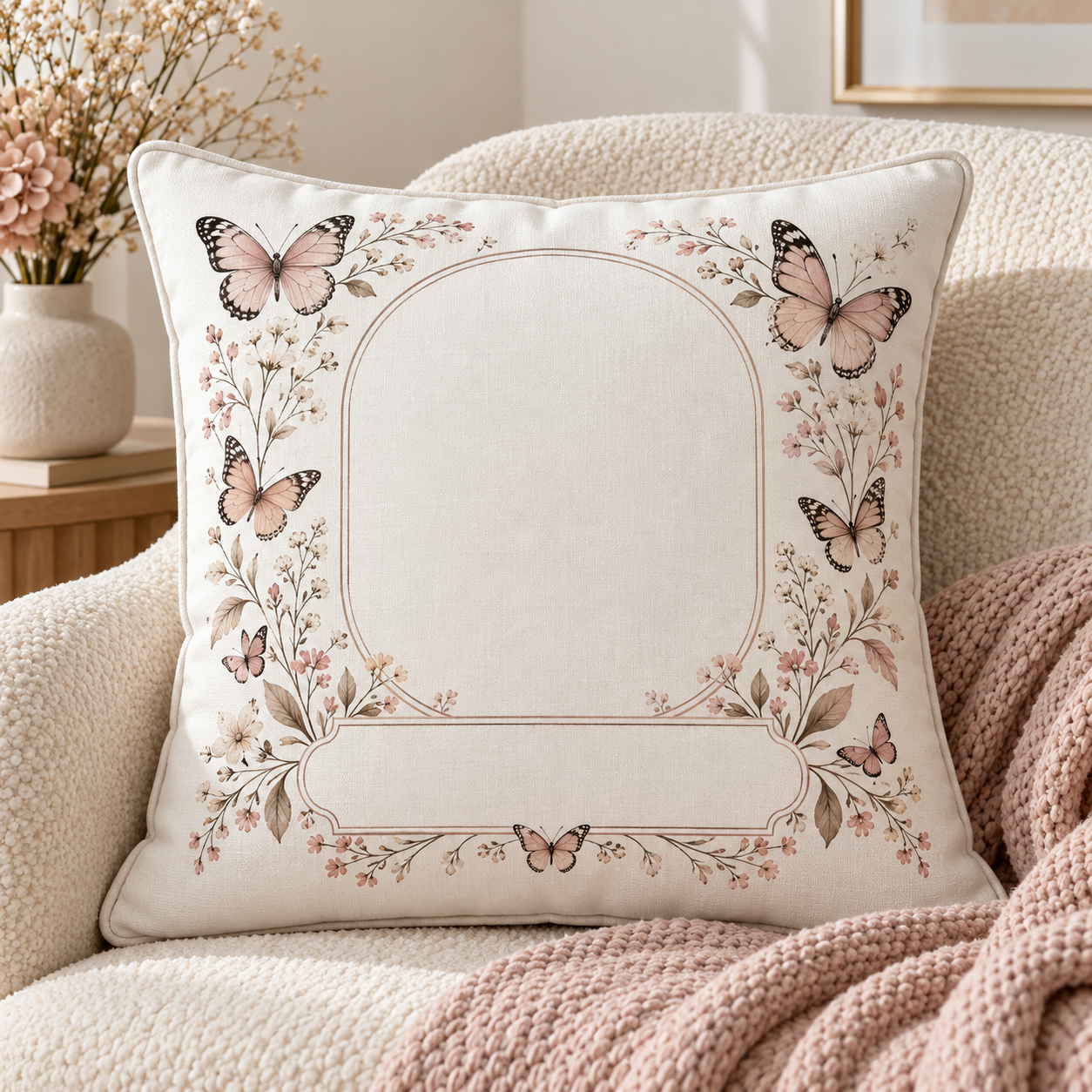 Personalized butterfly birth announcement pillow